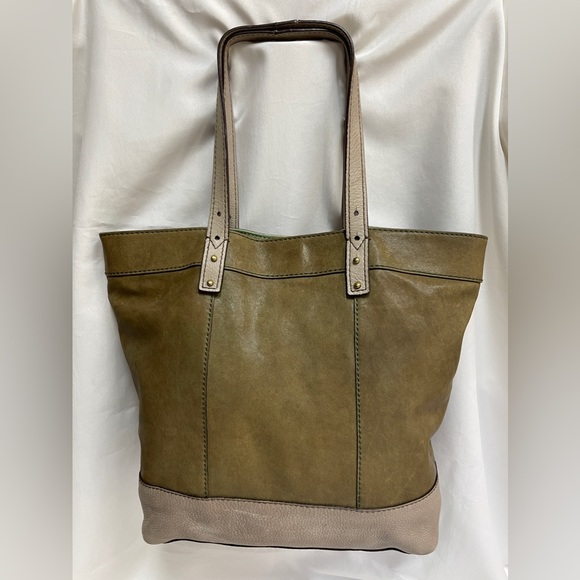 Fossil Tote Large Bag Purse Handbag Pebbled Two-Tone Brown Leather - Picture 3 of 17